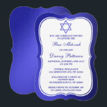 Metallic Blue Jewish Star van David Bar Mitzvah Kaart<br><div class="desc">Deze uitnodigingen kunnen worden aangepast voor elke joodse heilige gebeurtenis zoals Bar Mitzvah, Bat Mitzvah, Bevestiging, Wedding, enz. Voeg uw douaneverklaring toe door de "Edit this design sjabloon"sectie te gebruiken of de blauwe "Customize het"knoop te klikken om de doopvontstijl en de kleur te veranderen, of een foto of een extra...</div>