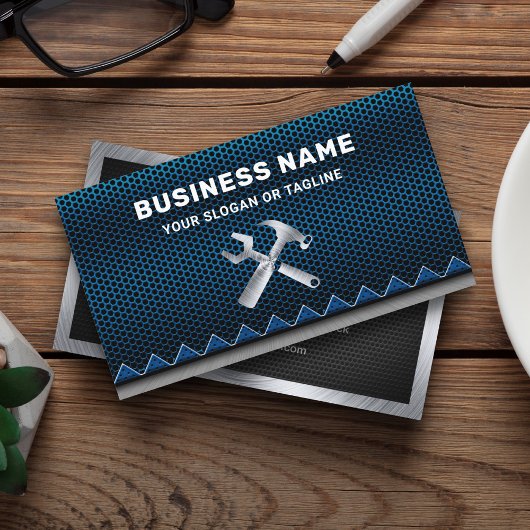 Metallic Blue Mesh Handyman Auto Repair Mechanic Visitekaartje