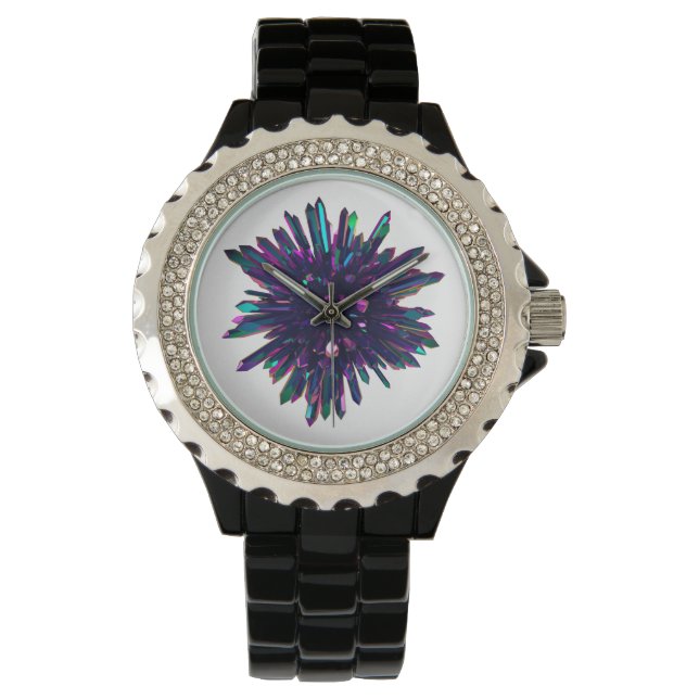 *~* Metallic Blue Paarse kristal voor dames Horloge (Voorkant)