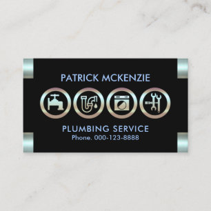 Metallic Blue Plumber Logo Tabs Plumbing Visitekaartje