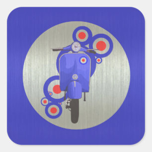 Metallic Blue retro scooter en richt zich op stick Vierkante Sticker