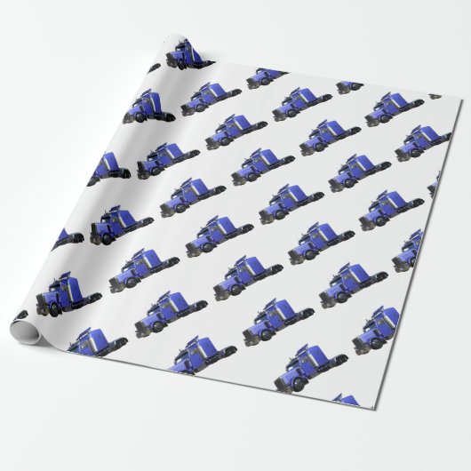 Metallic Blue Semi Tractor Trailer Truck Cadeaupapier (Uitgerold)