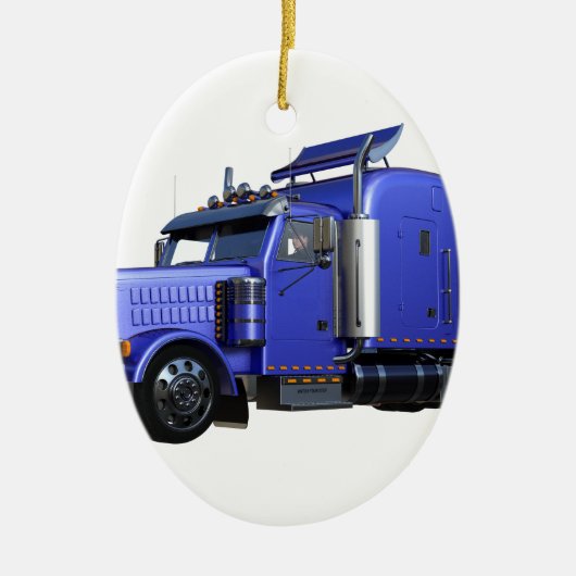 Metallic Blue Semi Tractor Trailer Truck Keramisch Ornament (Voorkant)