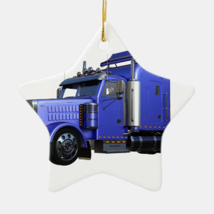 Metallic Blue Semi Tractor Trailer Truck Keramisch Ornament