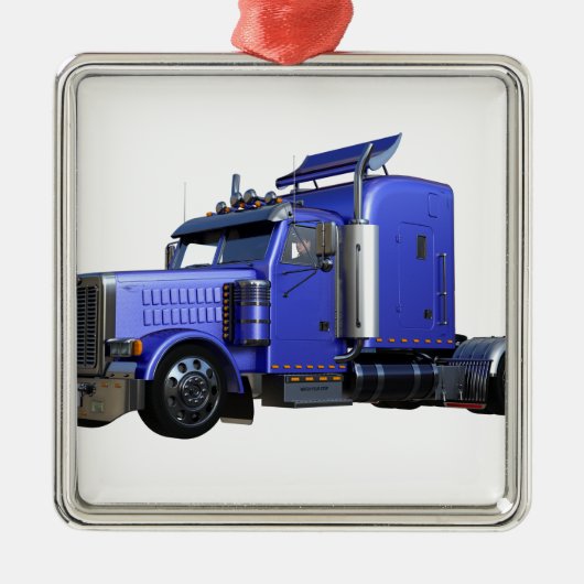 Metallic Blue Semi Tractor Trailer Truck Metalen Ornament (Voorkant)