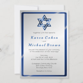 Metallic Blue Star van David Jewish Wedding Kaart