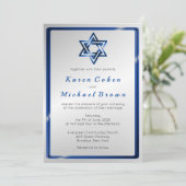 Metallic Blue Star van David Jewish Wedding Kaart (Staand voorkant)