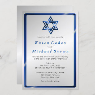 Metallic Blue Star van David Jewish Wedding Kaart