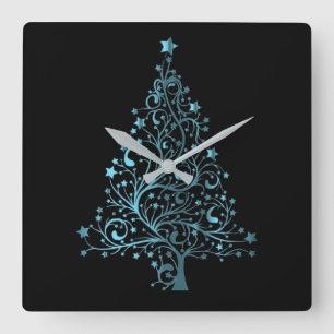 Metallic Blue Stars kerstboom Elegant Black Vierkante Klok
