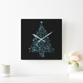 Metallic Blue Stars kerstboom Elegant Black Vierkante Klok (Huis)