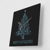 Metallic Blue Stars kerstboom Elegant Black Vierkante Klok (Hoek)