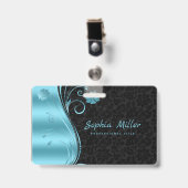 Metallic Blue Swirl Black Damask Badge (Voorkant met clip)