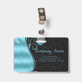 Metallic Blue Swirl Black Damask Badge (Achterkant met clip)