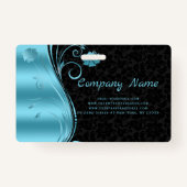 Metallic Blue Swirl Black Damask Badge (Achterkant)