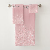 Metallic Blush Roze Dripping Glitter Monogrammed Bad Handdoek (Insitu)
