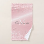 Metallic Blush Roze Dripping Glitter Monogrammed Bad Handdoek (Handdoek)