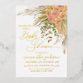 Metallic Boho Pampas Grass Floral Baby shower Folie Uitnodiging (Voorkant)