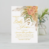 Metallic Boho Pampas Grass Floral Baby shower Folie Uitnodiging (Staand Voorkant)