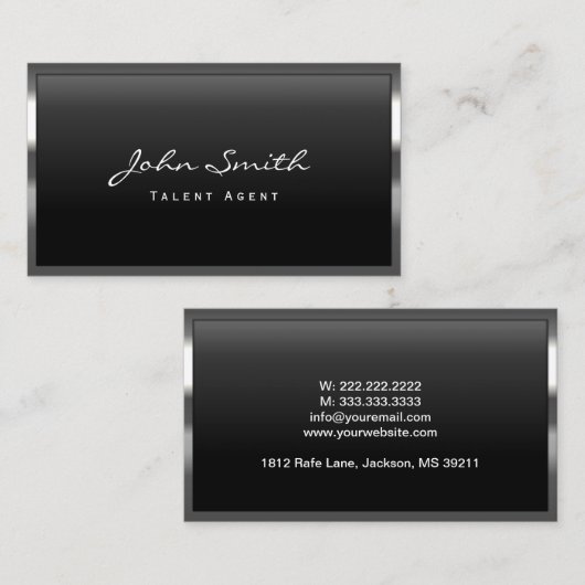 Metallic Border Professional Talent Agent Visitekaartje (Voorkant / Achterkant)