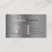 Metallic borstel staal zilveren script roze QR-cod Visitekaartje (Achterkant)