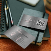 Metallic borstel staal zilveren script roze QR-cod Visitekaartje