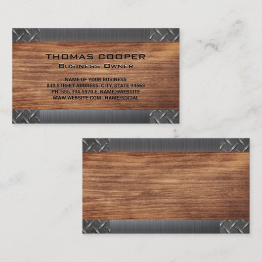 Metallic borsthenen | Diamond Plated | Hout Visitekaartje (Voorkant / Achterkant)