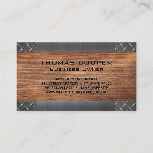 Metallic borsthenen | Diamond Plated | Hout Visitekaartje (Voorkant)