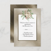 METALLIC BRONS GESTEMPELDE WITTE BLOEMEN CUSTOM RS RSVP KAARTJE (Voorkant / Achterkant)