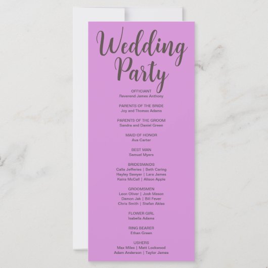 Metallic brons maanfasen Paarse bruiloft programma (Achterkant)