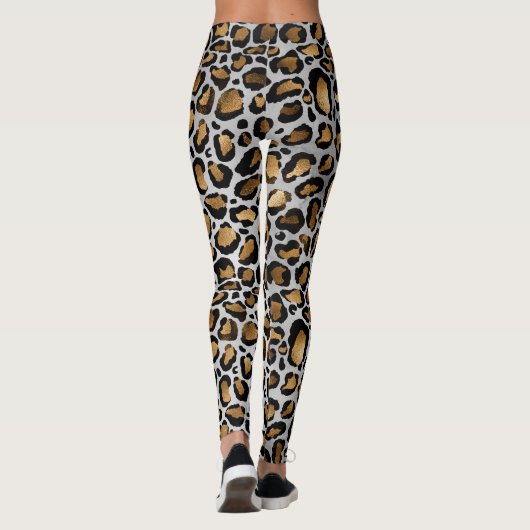 Metallic Bronze & Black Leopard Spots op White Leggings (Achterkant)