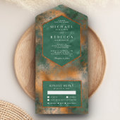 Metallic Bronze Copper Rustic Green Patina Wedding All In One Uitnodiging