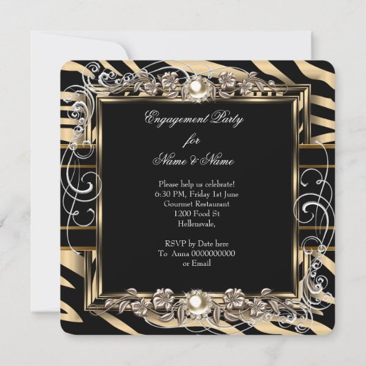 Metallic Bronze Zebra Foto van Engagement Party Kaart (Achterkant)