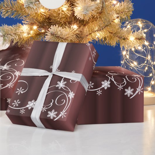 Metallic Brown, White Swirls Kerstmis Cadeaupapier