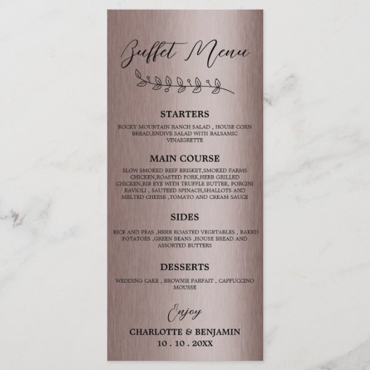 Metallic Bruin Bruiloftsbuffetmenu  Menu (Voorkant)