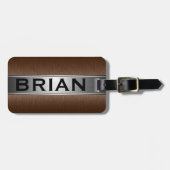 Metallic bruin & zilver geborsteld aluminium look bagagelabel (Voorkant horizontaal)