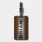 Metallic bruin & zilver geborsteld aluminium look bagagelabel (Voorkant verticaal)