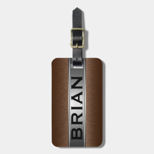Metallic bruin & zilver geborsteld aluminium look bagagelabel
