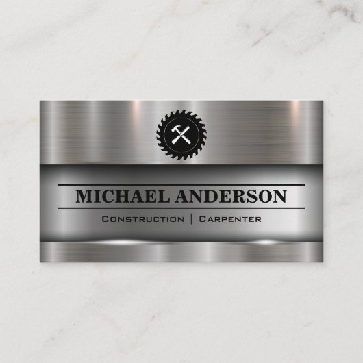 Metallic Brushed Industrial Saw and Hammer Visitekaartje (Voorkant)