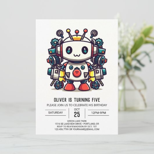 Metallic Builder Robot Verjaardag Kaart (Staand voorkant)