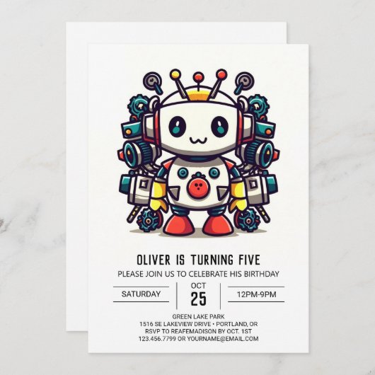 Metallic Builder Robot Verjaardag Kaart (Voorkant / Achterkant)