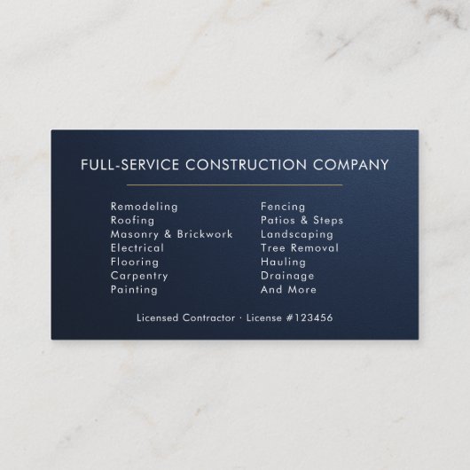 Metallic Building Construction Navy Blue   Visitekaartje (Achterkant)