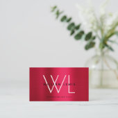 Metallic Burgundy Red Monogram Modern Minimalist Visitekaartje (Staand voorkant)