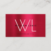 Metallic Burgundy Red Monogram Modern Minimalist Visitekaartje (Voorkant)