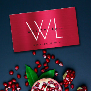 Metallic Burgundy Red Monogram Modern Minimalist Visitekaartje