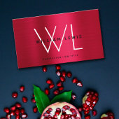 Metallic Burgundy Red Monogram Modern Minimalist Visitekaartje