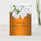 Metallic Burnt Sinaasappel en White Roses Bruiloft Bedankkaart (Voorkant)
