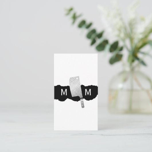 Metallic Butcher Knife Monogram Visitekaartje (Staand voorkant)