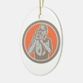 Metallic Cameraman Holding Movie Video Camera Circ Keramisch Ornament (Links)