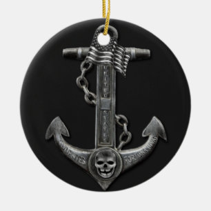 Metallic chroom anker piraat nautische thema keramisch ornament