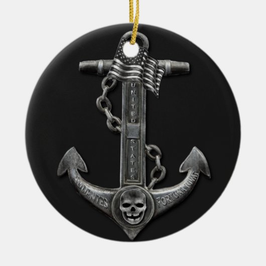 Metallic chroom anker piraat nautische thema keramisch ornament (Voorkant)